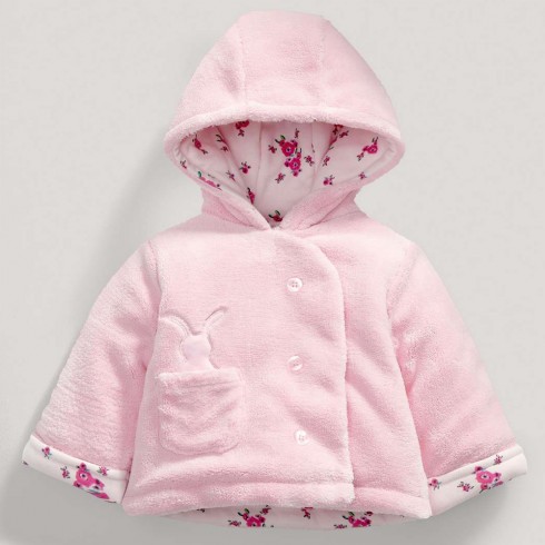 Бебешко плюшено яке с качулка - розово
